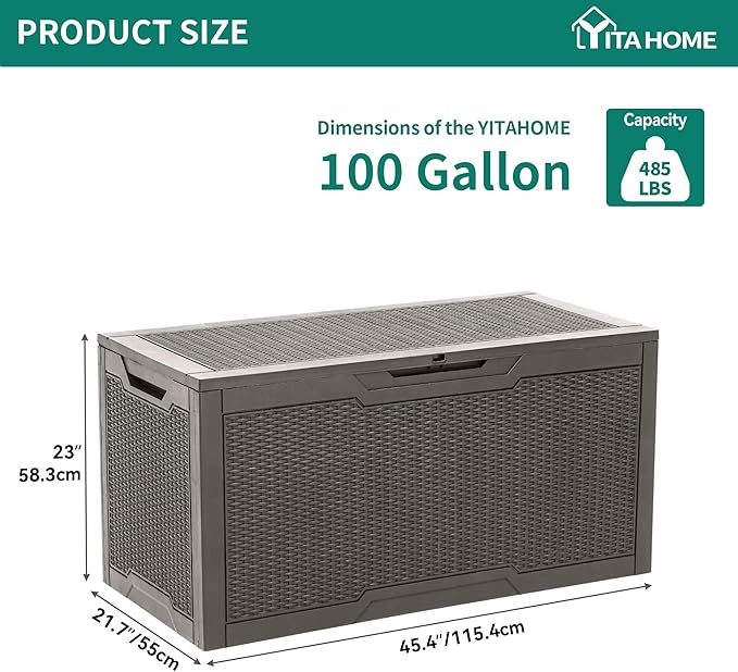 YITAHOME 100 Gallon Outdoor Storage Box, Large Water Resistant Resin Deck Box - Image 6