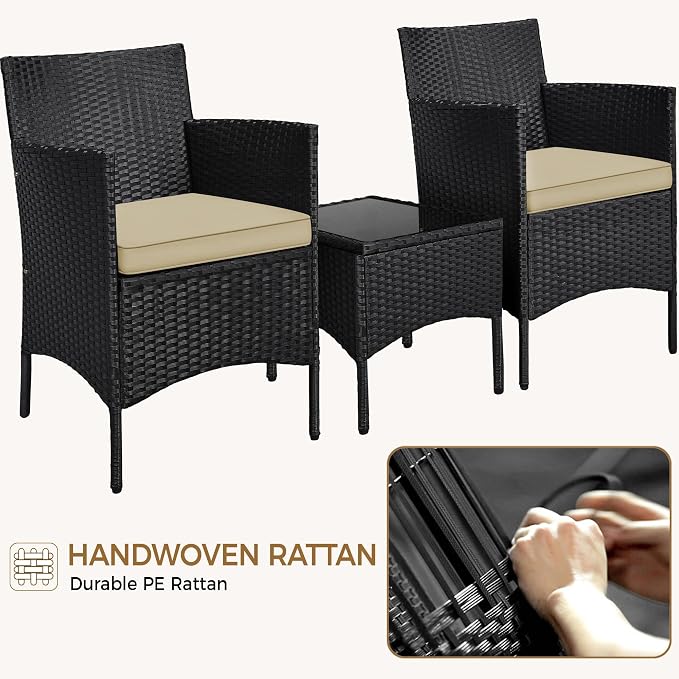Yaheetech 3 Pieces Patio Conversation Set, Outdoor Rattan Bistro Furniture - Image 4