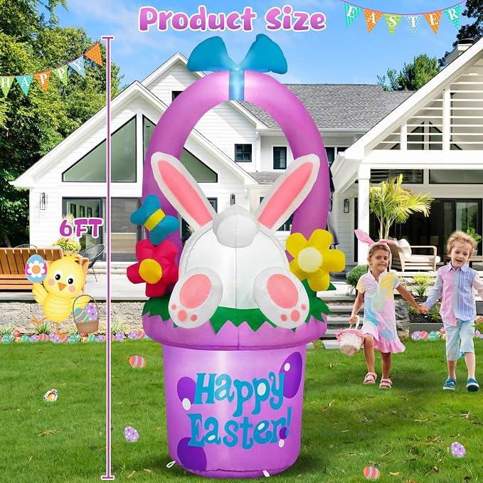 MICOCAH 6 FT Easter Inflatables Outdoor Decorations, Inflatable Easter Bunny - Image 2