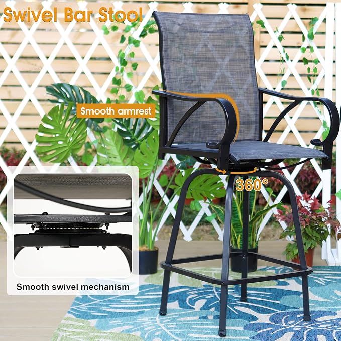 PHI VILLA 5 Piece Patio Bar Set, High Top Outdoor Dining Table and Chairs - Image 2