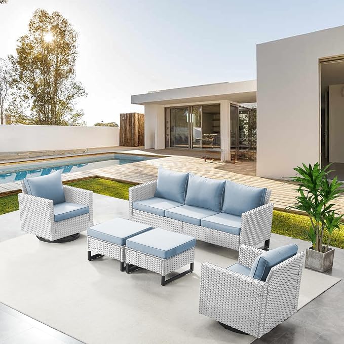 Belord Wicker Patio Furniture 5 Piece Outdoor Sofa Set, Oversize Outdoor Swivel by Belord