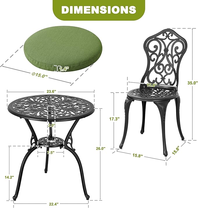 NUU GARDEN Patio 3-Piece Bistro Set - Image 6