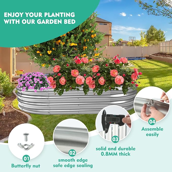 6X3X1 FT Oval Galvanized Metal Garden Raised Bed/Plant Box - Image 5