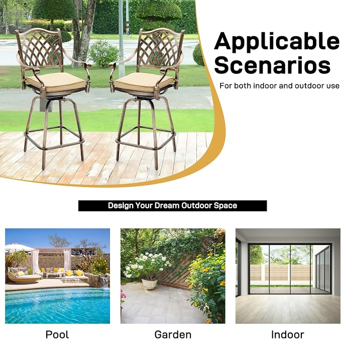 Outvita Outdoor Patio Swivel Bar Stools Set of 2, All-Weather Cast Aluminum Bar - Image 7