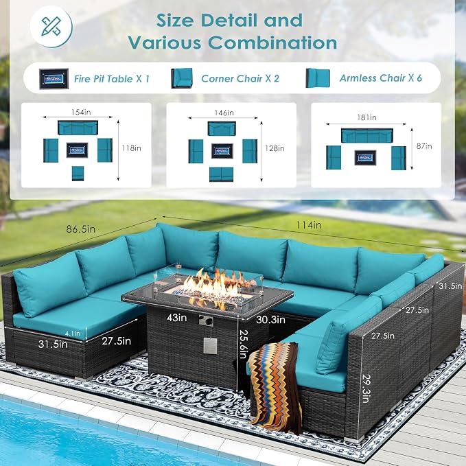 BULEXYARD 9 Pieces Highback Wicker Patio Furniture Set - Image 6