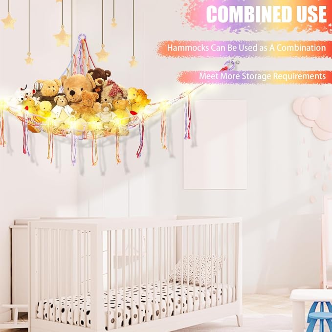 Stuffed Animal Hammock with LED Light, Large Stuffed Animals Storage Corner - Image 8