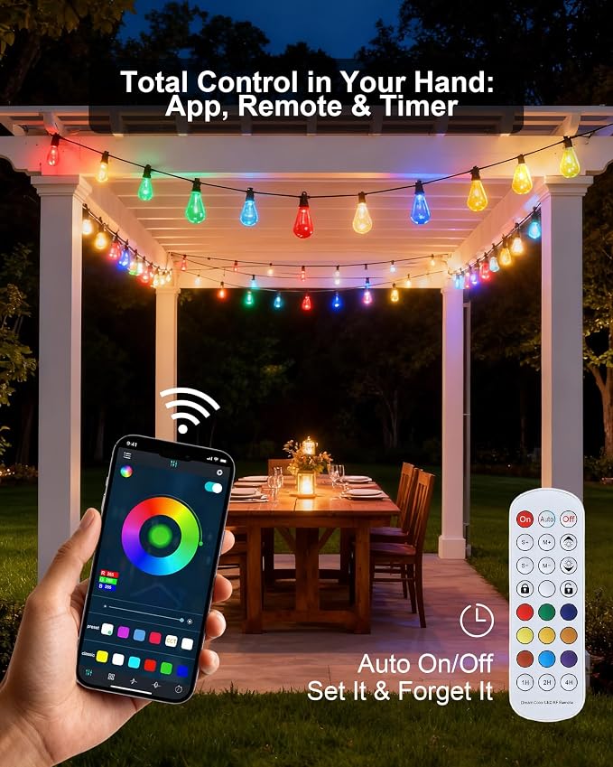Smart Outdoor String Lights, 100FT RGB Color Changing Patio Lights - Image 3