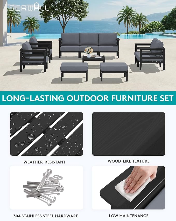 SERWALL HDPE Patio Furniture Set, 10 Pieces Outdoor Sectional Sofa Set - Image 3