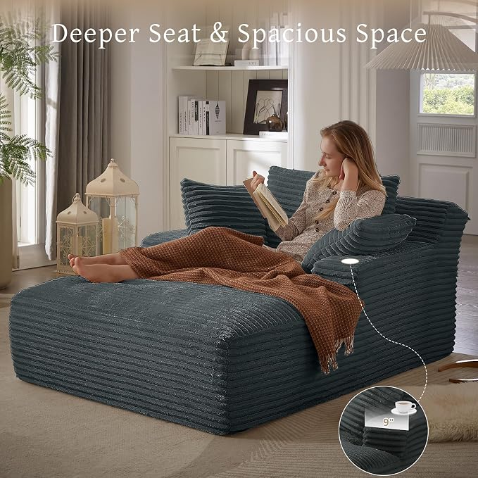 66" Chaise Lounge Chair Indoor, Oversized Boneless Couch Comfy Upholstered - Image 4