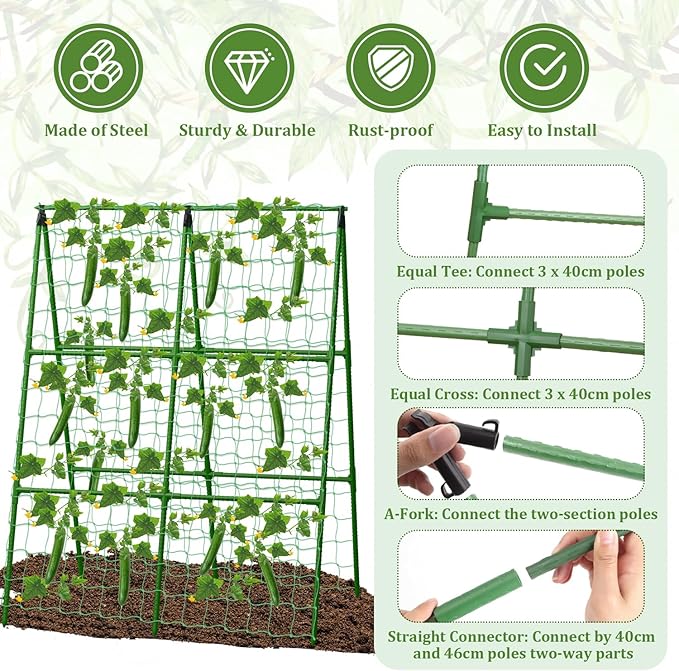Cucumber Trellis for Raised Beds, 31 X 47 Inch Adjustable Size A-Frame Garden - Image 3