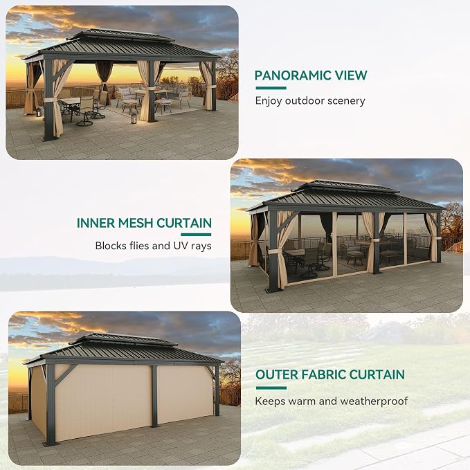 YITAHOME 12x20ft Gazebo Hardtop Canopy Heavy Duty Double Roof Outdoor - Image 5