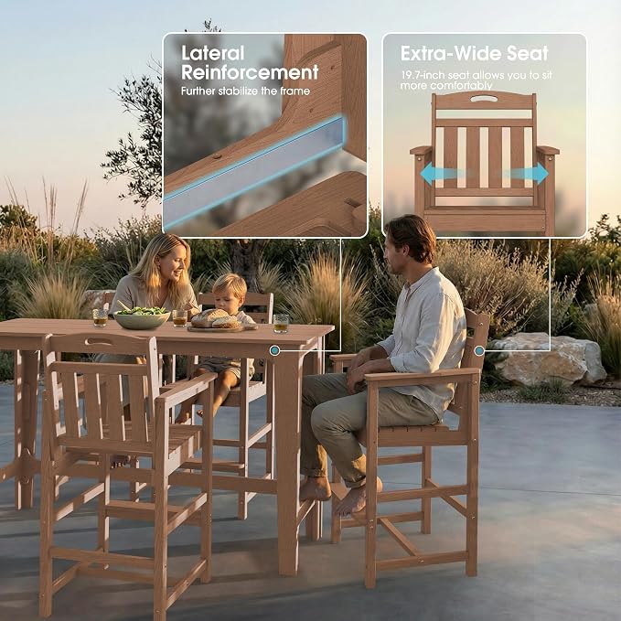 Ciokea 3 Pcs Outdoor Bar Height Table Set, Heavy-Duty All-Weather HDPE Patio - Image 4