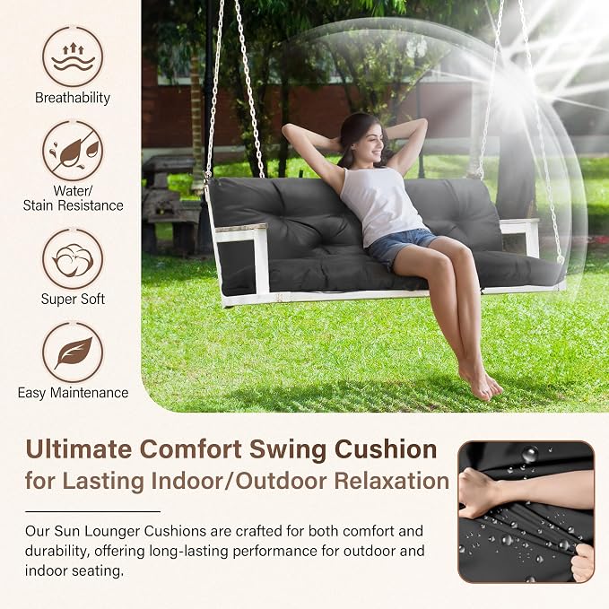 Waterproof Porch Swing Cushions 60 Inch, 2 3-Seater Replacement - Image 4