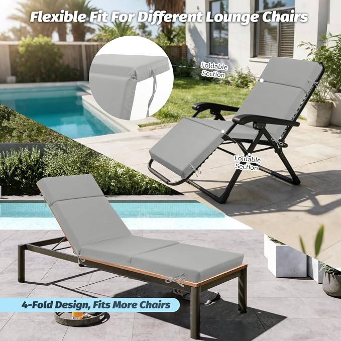 Outdoor Chaise Lounge Cushion 72" x 21" x 3", 4-Section Folding Patio Lounge - Image 6
