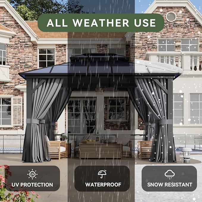 Aoxun 10'x12' Hardtop Gazebo, Aluminum Frame Permanent Pavilion - Image 7