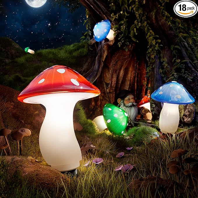 18 Pack 60FT Solar Mushroom Lights, IP65 Waterproof Garden Light Outdoor by BITPOTT