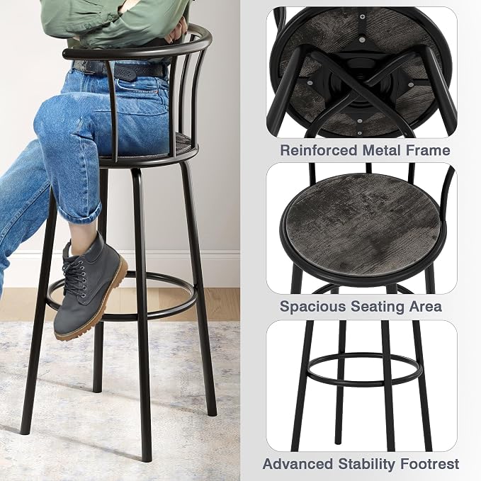 VECELO Bar Stools Set of 4, Swivel Counter Barstools - Image 4