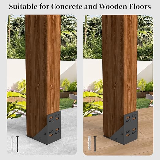4PCS Post Base Pergola Brackets Kit, Heavy Duty Black Metal Powder Coated Wood - Image 5