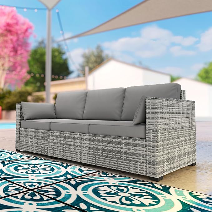 Outsunny Patio Couch PE Wicker Deep Seating Outdoor Sofa - Image 8