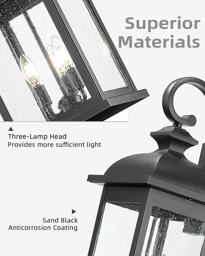 FEMILA 26" Outdoor Wall Light, Large Exterior Wall Light Fixtures, 3 Light - Image 2