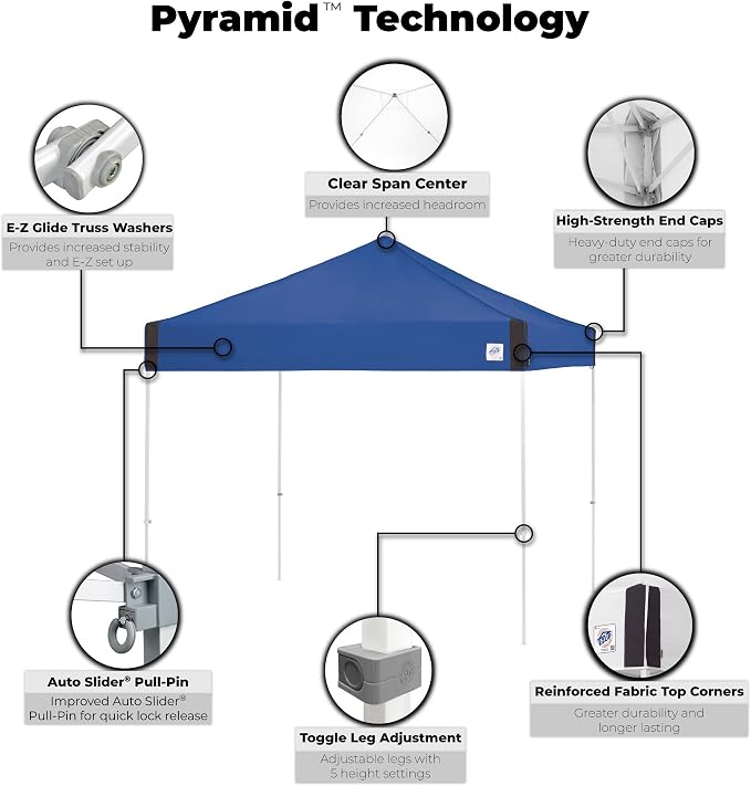 E-Z UP Pyramid Instant Shelter Canopy Pop Up Tent, Royal Blue - Image 4