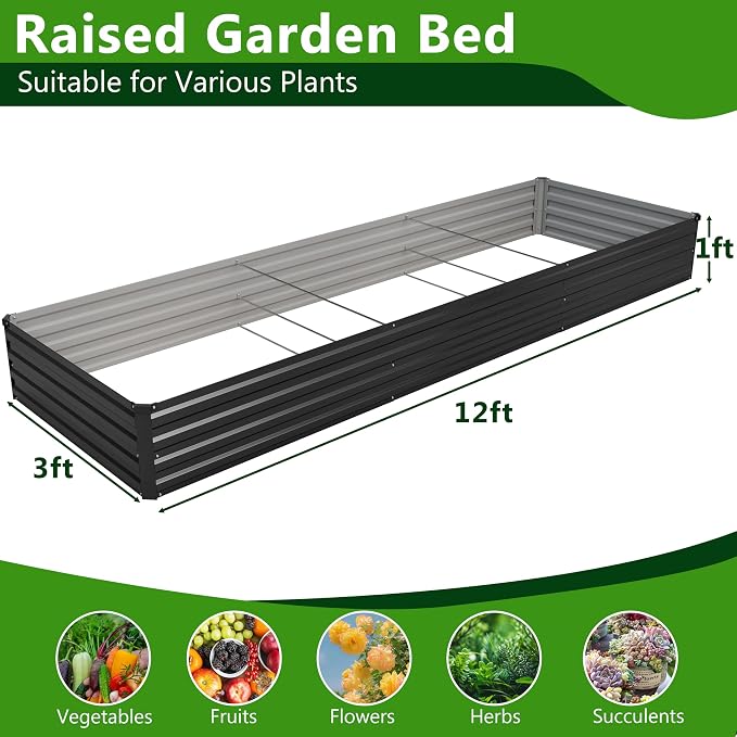 2PCS 12x3x1ft Galvanized Raised Garden Bed Kit, Metal Planter Box - Image 2