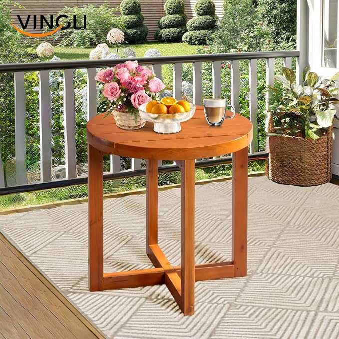 VINGLI Solid Wood Outdoor Side Table, Weather-Resistant Round Patio End Accent - Image 2