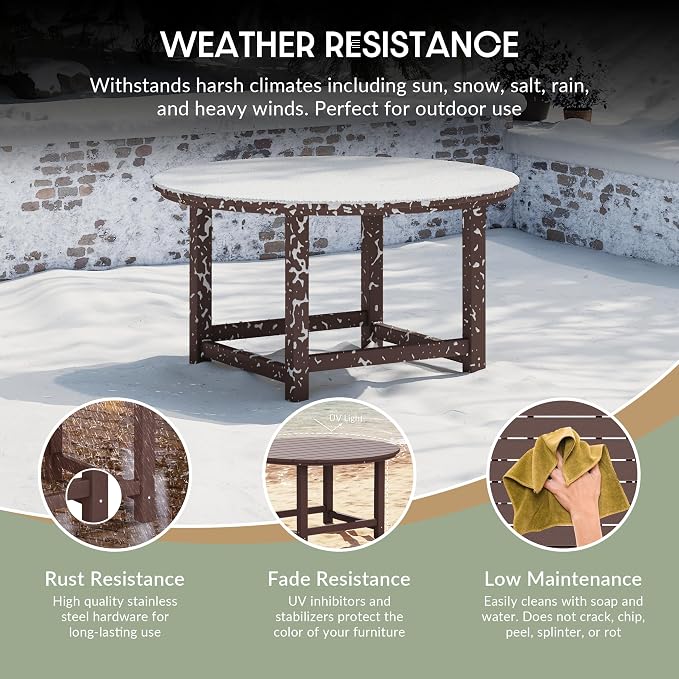 WestinTrends Malibu Low Outdoor HDPE Round Patio Coffee Table, Dark Brown - Image 4