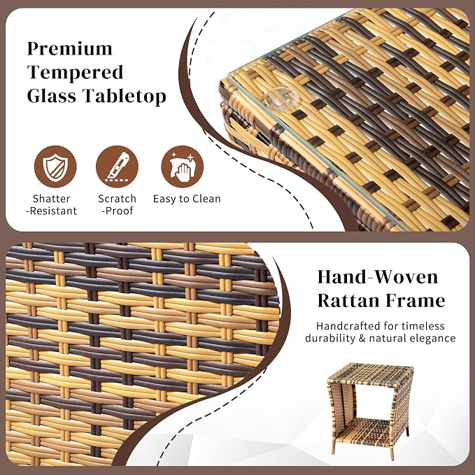 VINGLI Outdoor Wicker Side Table Patio Side Tables - Image 4