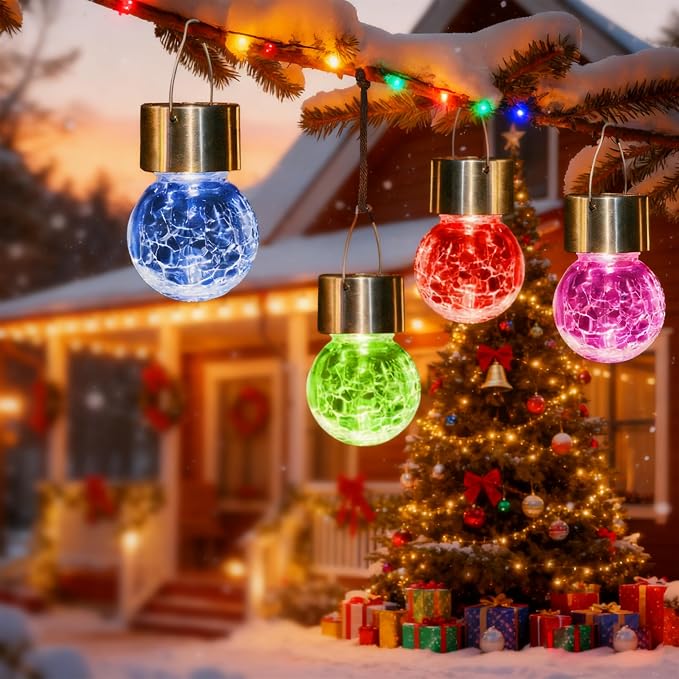 Solpex Hanging Solar Lights Outdoor, 8 Pack Decorative Cracked Glass Ball Light - Image 3