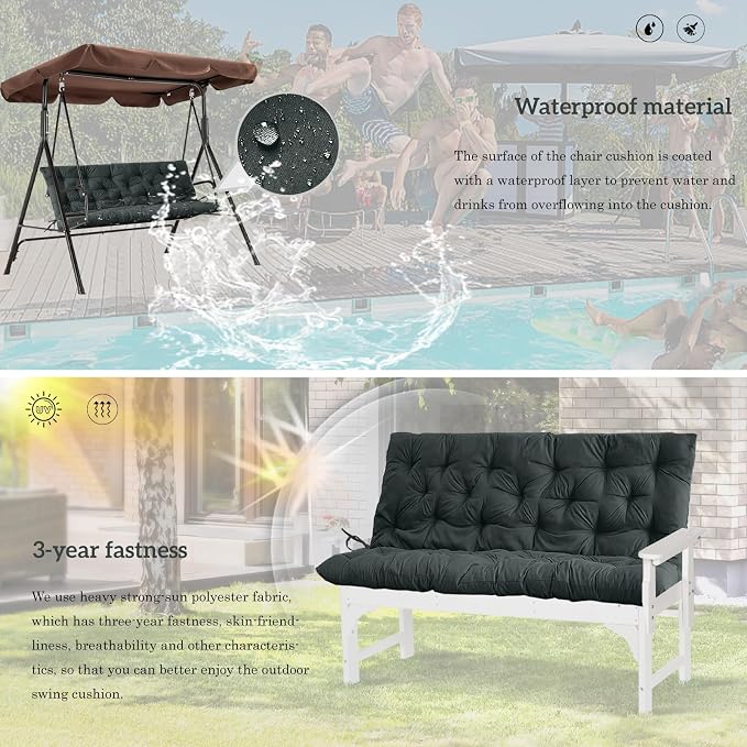 Outside Benches Cushion with Backrest, Thicken Waterproof Swing Cushions 2/3 - Image 6