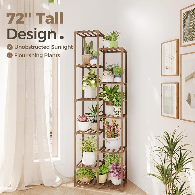Bamworld Plant Stand Indoor Outdoor 11 Tier Tall Large Wood Plant Shelf Multi - Image 2