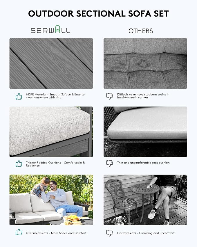 SERWALL HDPE Patio Sofa Set, 4-piece Sectional Outdoor Furniture Set, All - Image 6