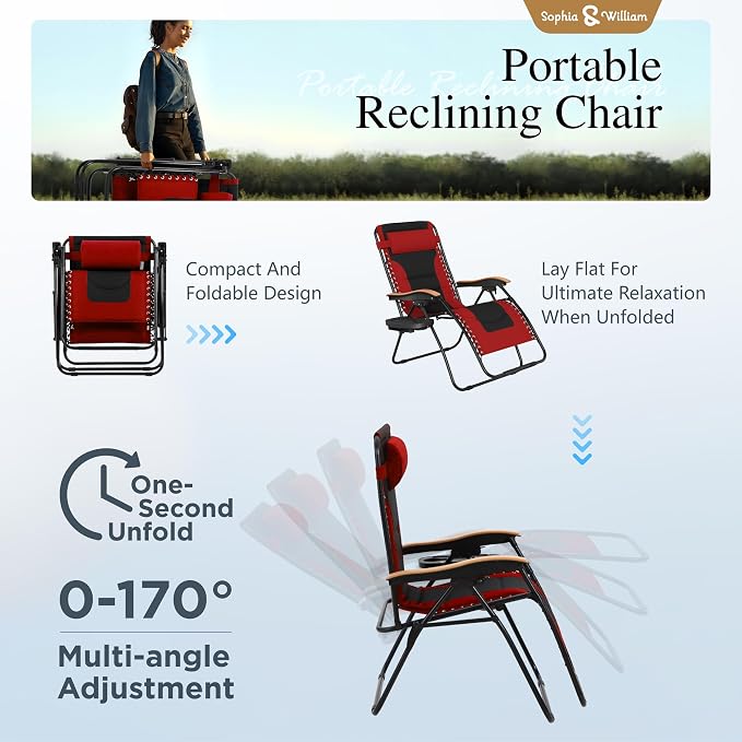 Sophia & William Oversized XXL Zero Gravity Chair, Padded Recliner Outdoor - Image 6