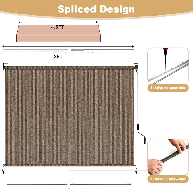LIFERUN Outdoor Roller Sun Shade 8' W x 6' H, HDPE Shade Cloth - Image 5