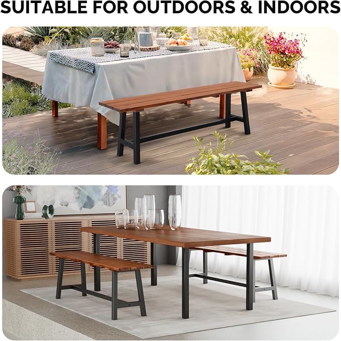 VINGLI Outdoor Wooden Bench, 45” 2-Person Backless Dining Bench, Weatherproof - Image 7