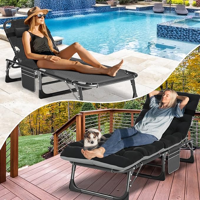 DoCred Heavy Duty Chaise Lounge Chair, Adjustable 5-Position Folding Chaise - Image 5