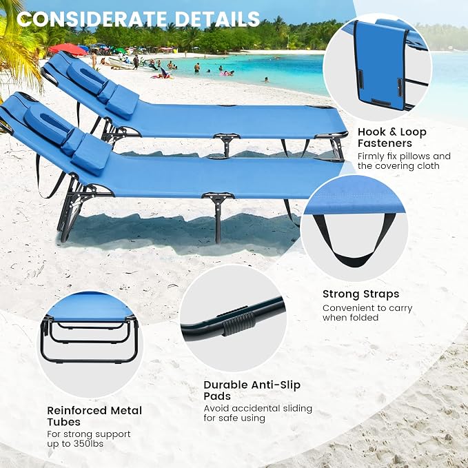 GYMAX Tanning Chair, 350lbs Beach Lounge Chair - Image 5
