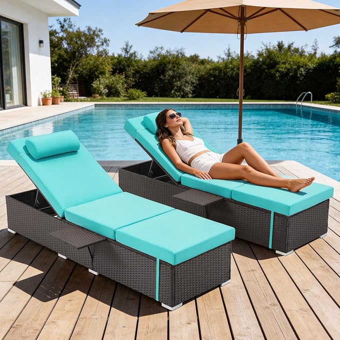 Outdoor Chaise Lounge with Adjustable Backrest Set of 4, 6-Position Reclining - Image 7