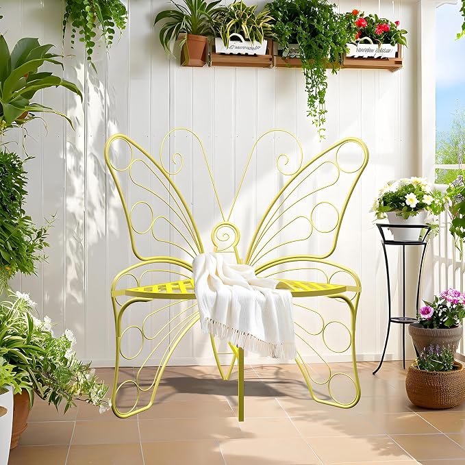Butterfly Shaped Outdoor Bench, Outdoor Metal Chair Butterfly Bench - Image 5