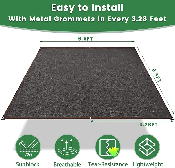 70% Shade Cloth, 6.5FTx6.5FT HDPE Mesh Tarp - Image 3