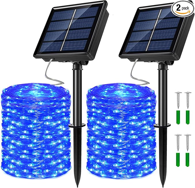2 Pack Solar Powered Fairy String Lights Outdoor Waterproof 8 Modes Twinkle by JosMega