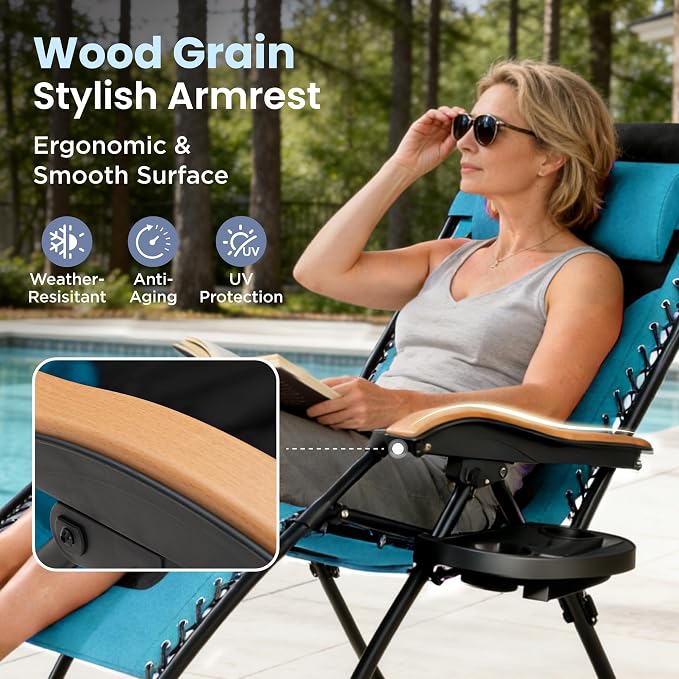 PHI VILLA XXL Oversized Padded Zero Gravity Chair, Foldable Patio Recliner - Image 5