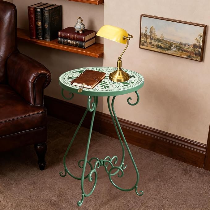 Outdoor Side Table & Mosaic Plant Stand, Indoor Outdoor Coffee Tea Table - Image 5
