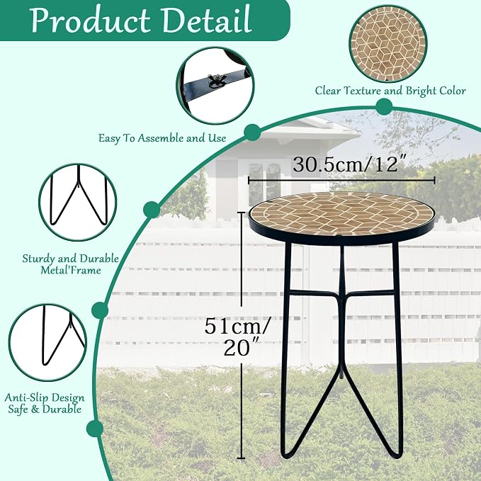 Mosaic Khaki Round Sode Tea Table, Valentine's Day Unique Furniture, Small End - Image 3
