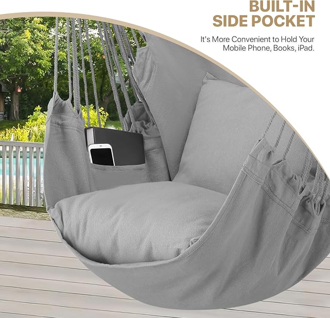 MoNiBloom Hammock Chair Hanging Rope Swing w/2 Cushions, Boho Macrame Hanging - Image 6