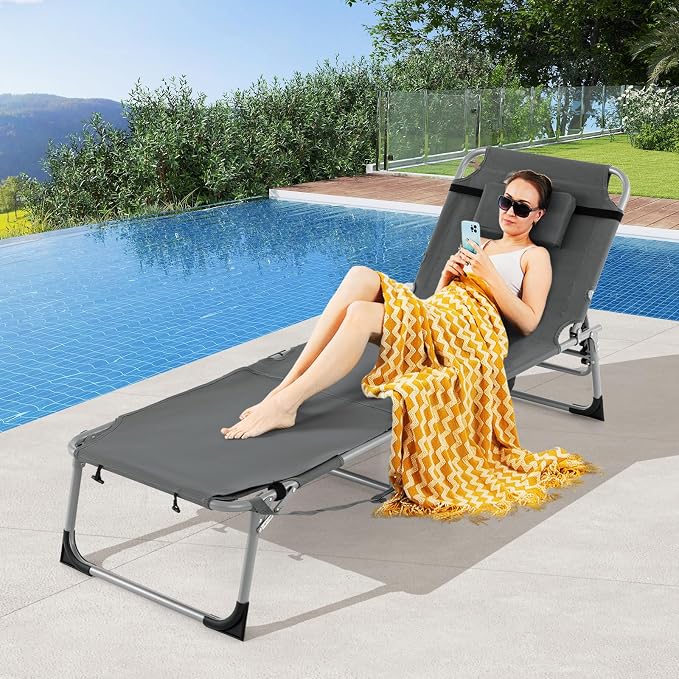 GYMAX Tanning Chair, 330LBS Beach Lounge Chair - Image 9