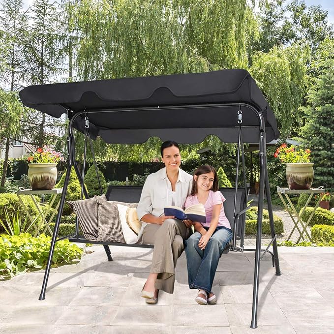 TANGKULA 3 Person Patio Swing, Steel Frame - Image 2