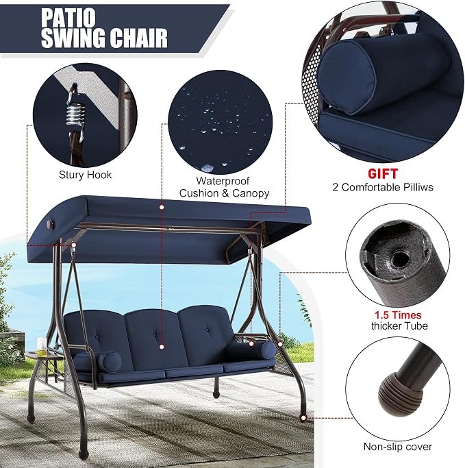 GYUTEI 3-Seat Outdoor Patio Swing - Image 5