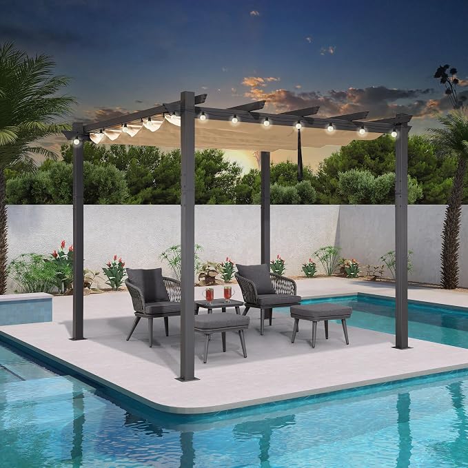 PURPLE LEAF 10' X 10' Outdoor Retractable Pergola by PURPLELEAF